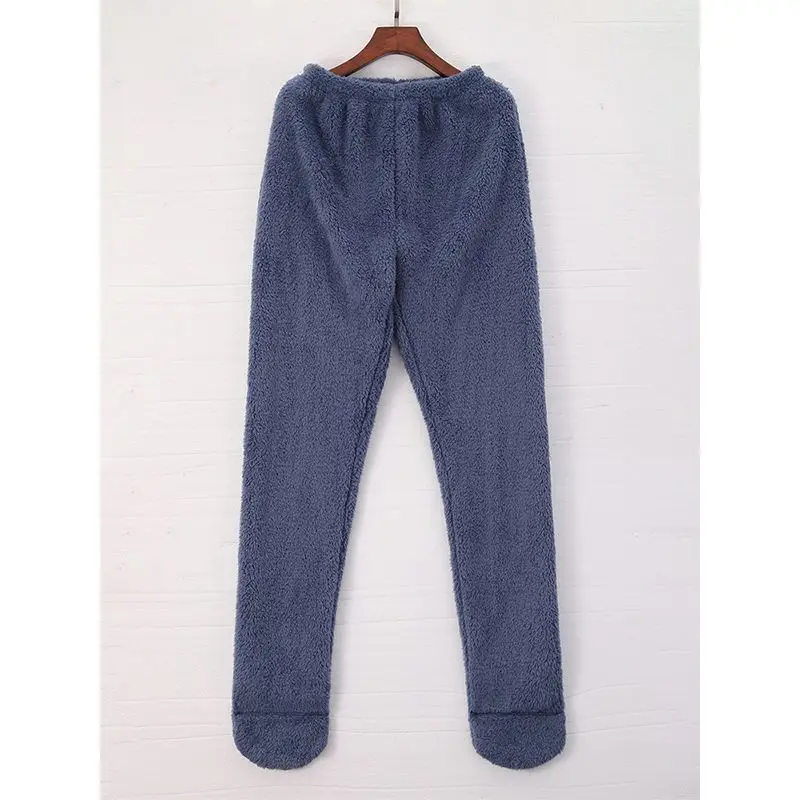 Winter Sleep Bottoms Unisex Stockings Cover The Feet Furry Coral Fleece Home Pant Thick Elastic Waist Casual Soft Trousers