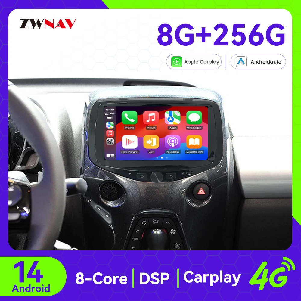 

Wireless CarPlay 8 Inch Touch Screen Android 15 Car Radio For Toyota Aygo 2013-2019 GPS Navigation multimedia Player Head Unit