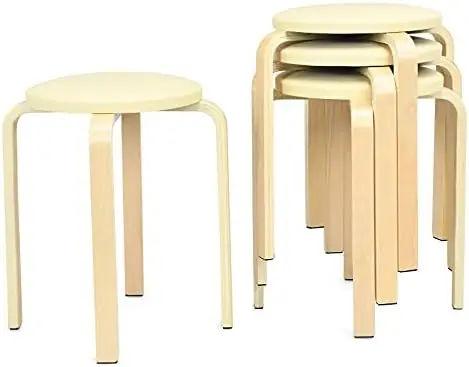 

Set of 4 Stools, 18.5'' Backless Round Stools w/ Cushioned Seat & Non-Slip Foot Mats, Stackable Wood Dining Stools Rubber feet