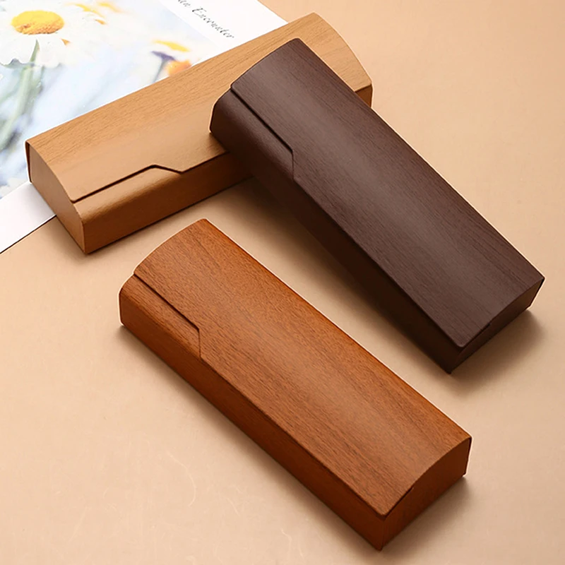 PU Leather Imitation Wood Grain Glasses Case Reading Glasses Case Myopia Glasses Case Hard Box Unisex Sunglasses Container Gift