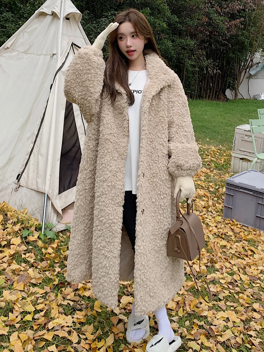 

Куртка из овечьей шерсти, женская одежда, длинная вечерняя классическая легкая куртка в корейском стиле с крыльями летучей мыши, мотоциклетное сафари, шифоновая защита от пятен для девочек