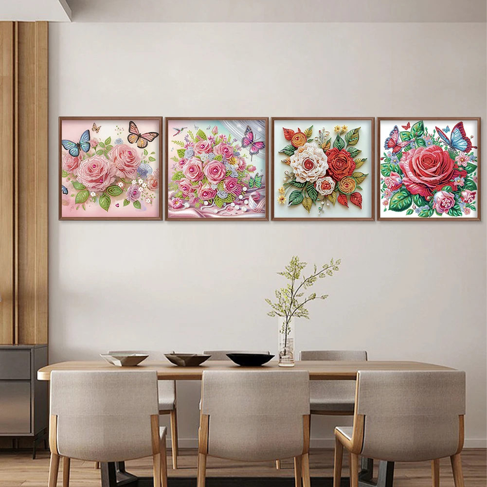 

4Pcs 30x30cm Flower 5D DIY Special Shape Crystal Partial Diamond Painting Kit