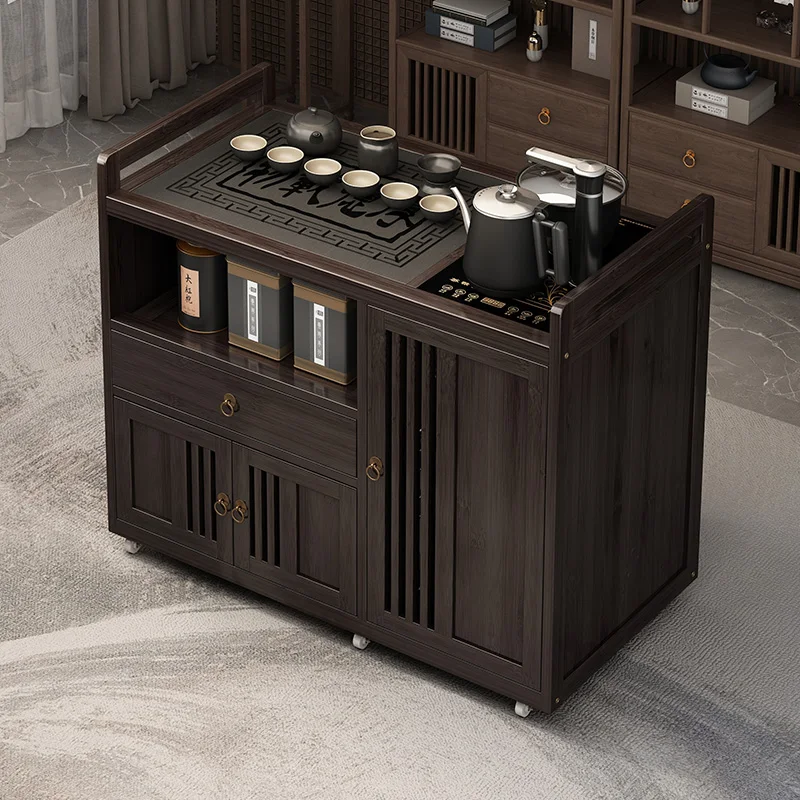 A Mobile tea table Small tea table Household living room Tea cabinet with wheel