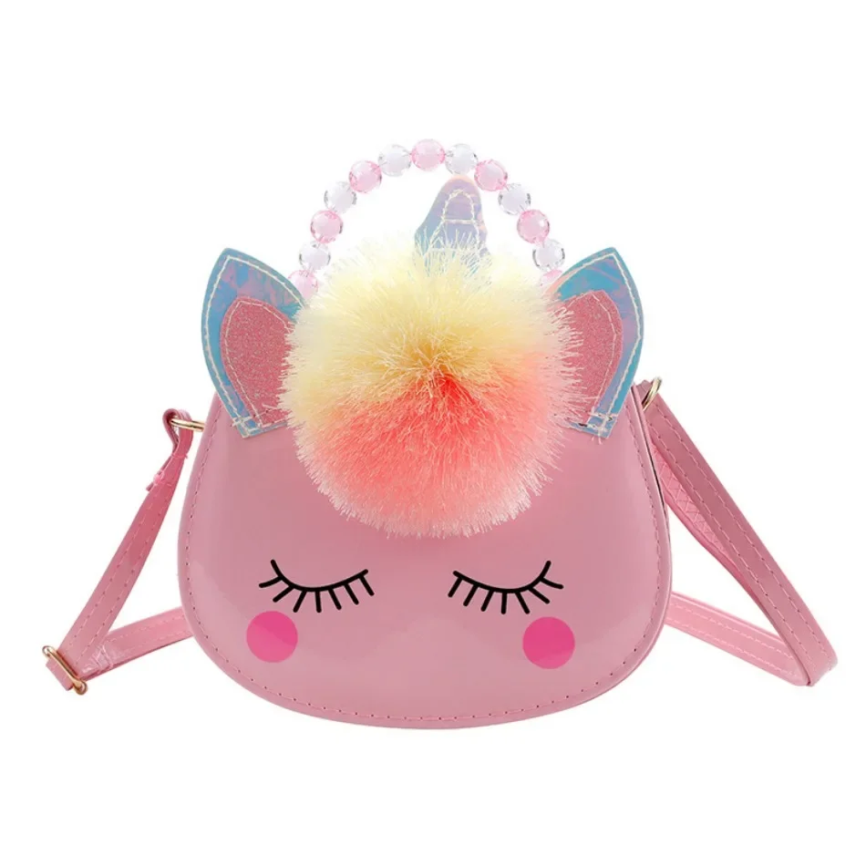 Cute Unicorn Fashion Handbag Girls Beaded Crossbody Bag Color One Shoulder Messenger Bag Children Anime Cartoon Mini Purse