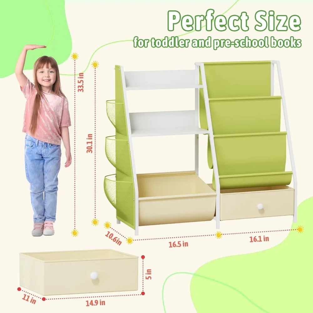 رف كتب مونتيسوري للأطفال من 3 طبقات مع صناديق قابلة للإزالة لغرف الأطفال الصغار