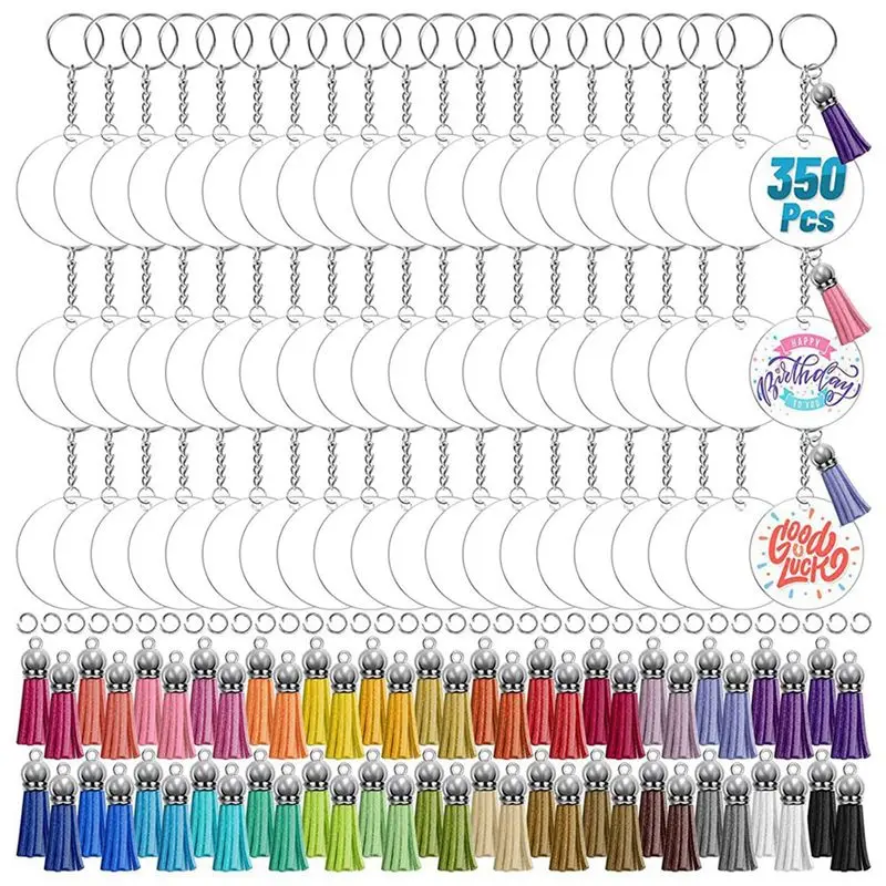 Delicate Texture-1400Pcs Acrylic Clear Keychain Blanks For Vinyl With Blanks, Tassels, Jump Rings, Keychain Rings For DIY Keycha