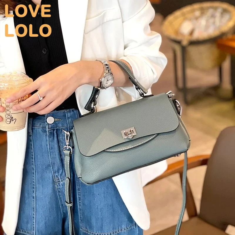 

luxury handbags female crossbody bags Vintage Genuine leather one piece shoulder bag small square bag for women cowhide Blue bag