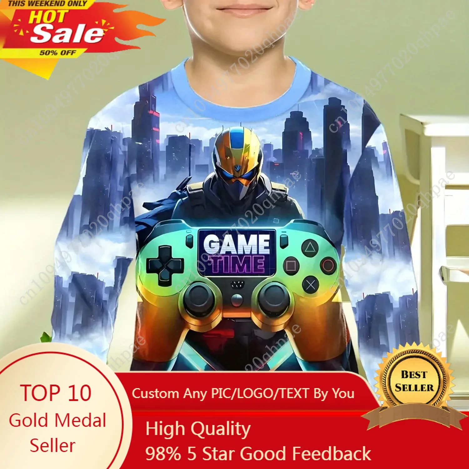 

Children's Clothing Boys Tshirt Long Sleeve Cool Gamepad Pattern Print Kids Spring Fall Clothes Novelty Boy Clothes O-Neck Tops