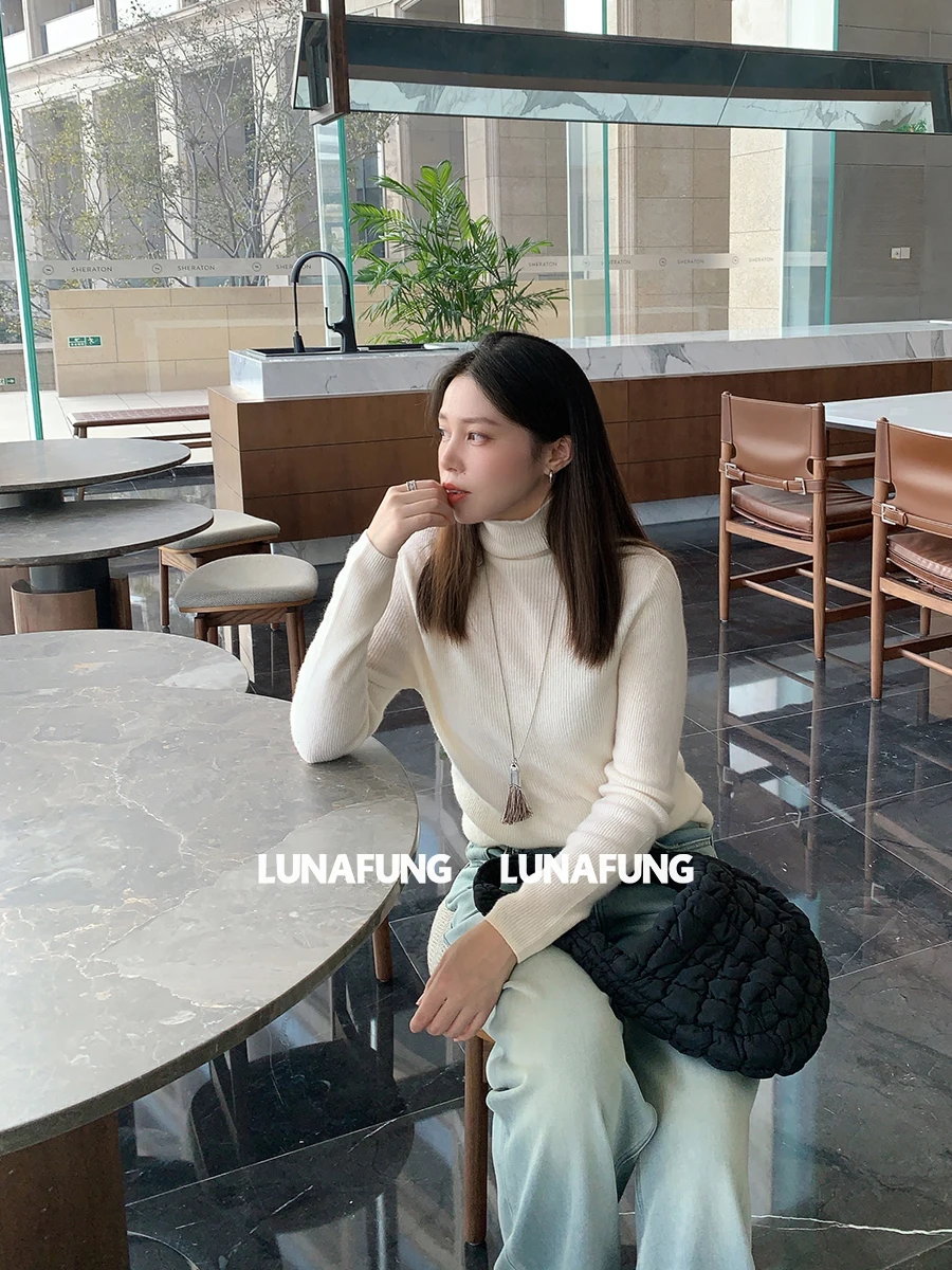 

Женская приталенная шерстяная трикотажная кофта LUNUNG с воротником, белая, повседневная, свободного кроя, с длинным рукавом, дышащая, комфортная