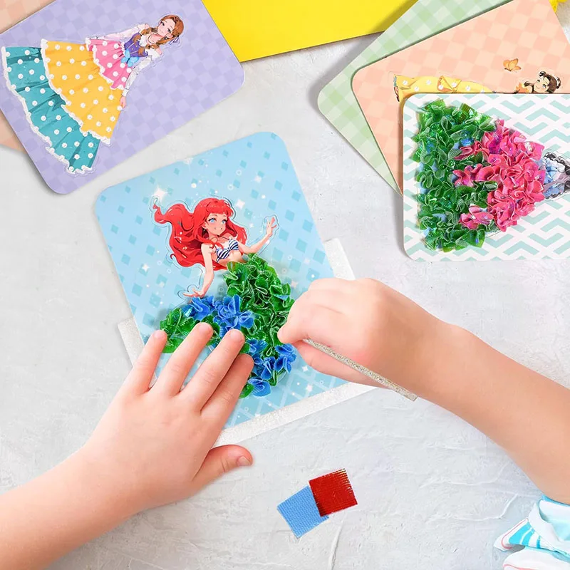 Cartes autocollantes en tissu, 3 pièces, jouets d'art Craze Poke Caft, Puzzle créatif, peinture par perforation, jeu d'habillage de princesse pour enfants