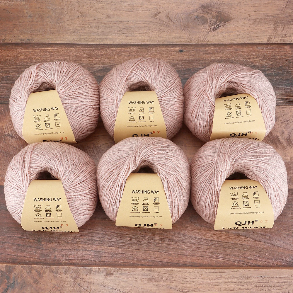 6Pcs Medium Fine Premium Yak Wool Yarn [About 300G/6 Balls] for Handmade DIY Knitting, Scarves, Hats, Sweaters - Lily Powder