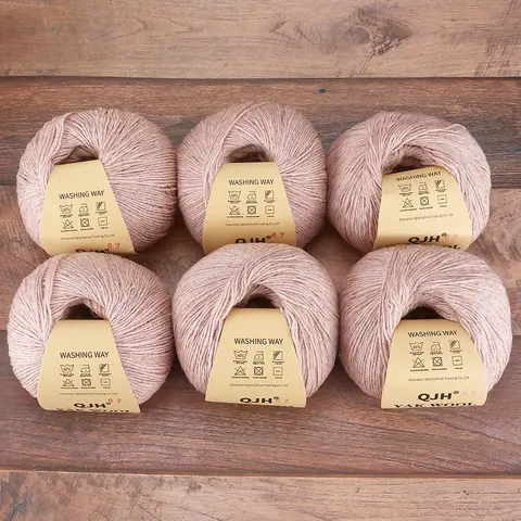 6Pcs Medium Fine Premium Yak Wool Yarn [About 300G/6 Balls] for Handmade DIY Knitting, Scarves, Hats, Sweaters - Lily Powder