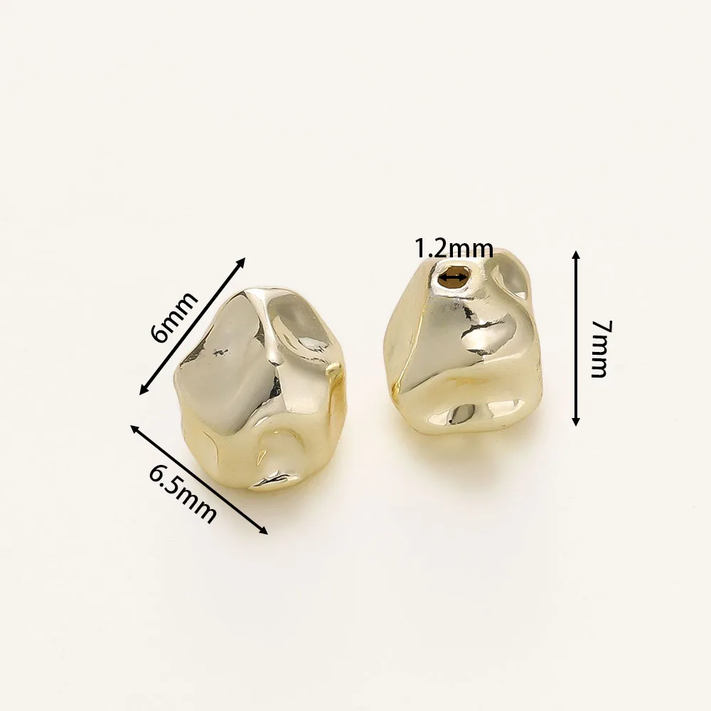 10Pcs/Lot 6*6.5*7mm 14K Gold Color Plated Brass Irregular Shape Spacer Beads For DIY Bracelet Jewelry Making Accessories