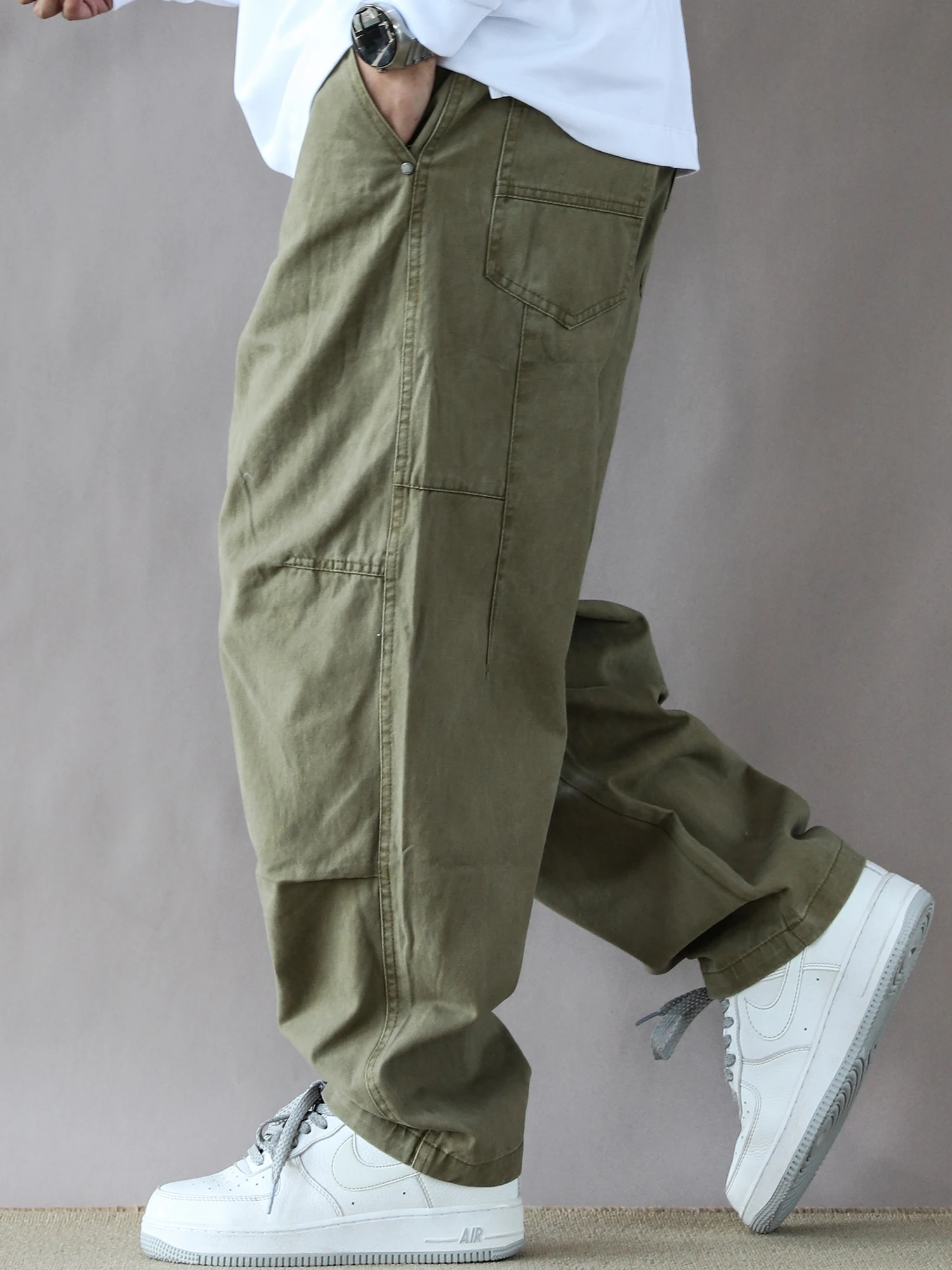 

Retro American Work Pants Men's Loose Straight Leg Khaki Casual Pants Multiple kets Simple Design New 2026