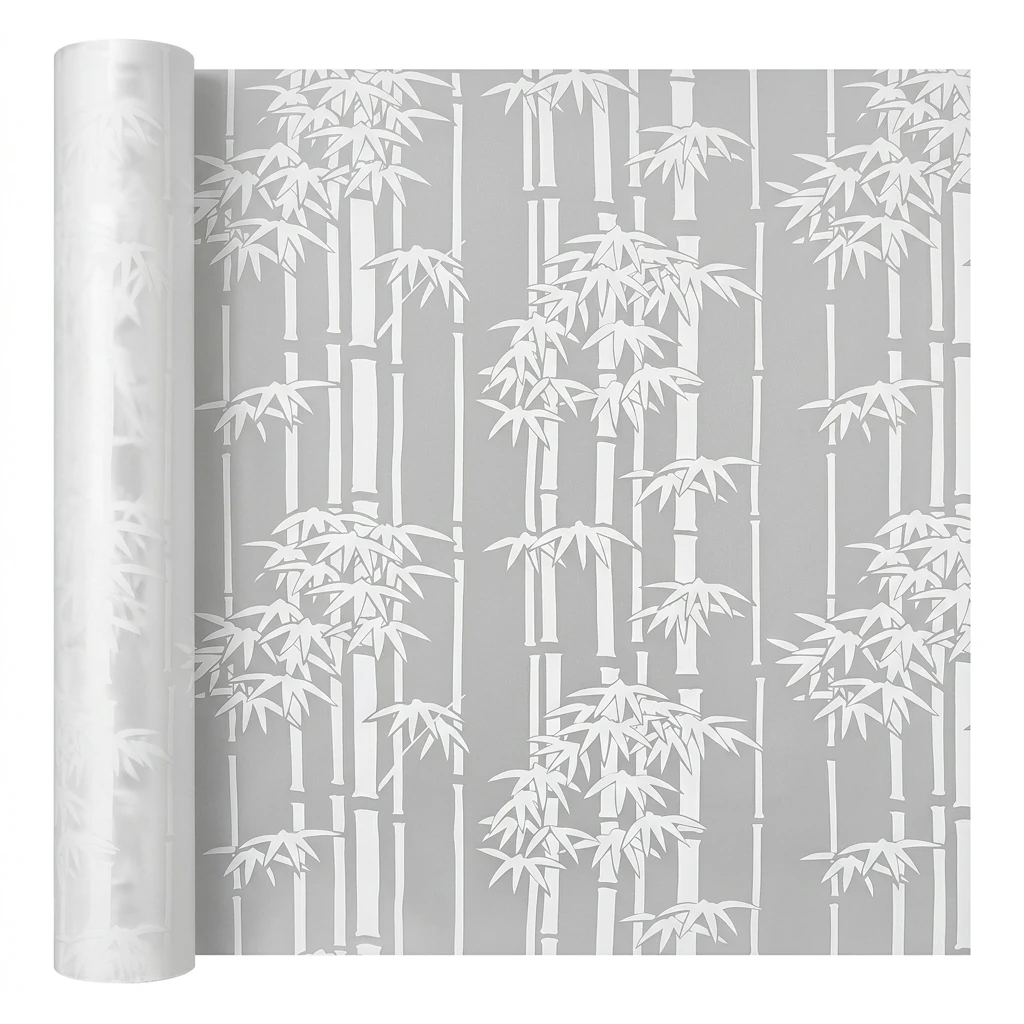 Oriental Style Self-Adhesive Bamboo Frosted Privacy Window Film Anti-UV Frosted Glass Sticker for Home Decor