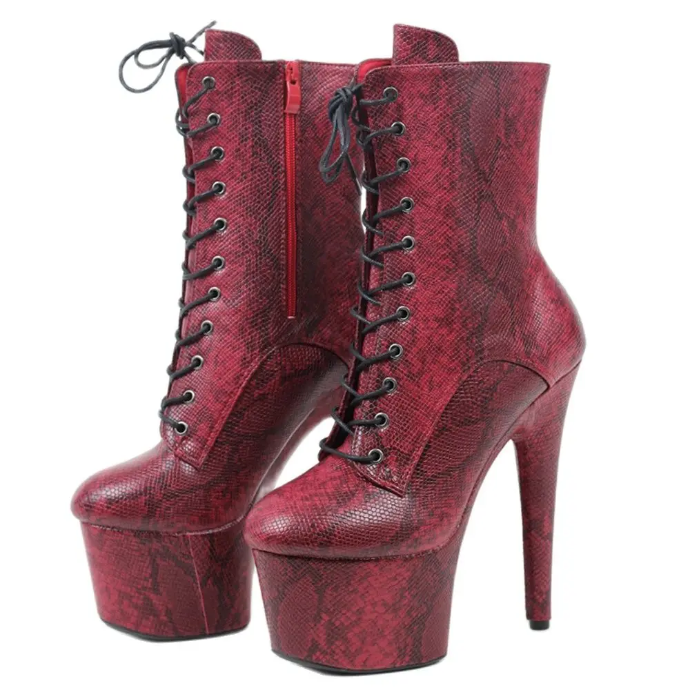 

Sexy Pole Dance Boots Club stage Show Shoes 17CM High Heel Platform Stripper Snake Print Ankle Boots