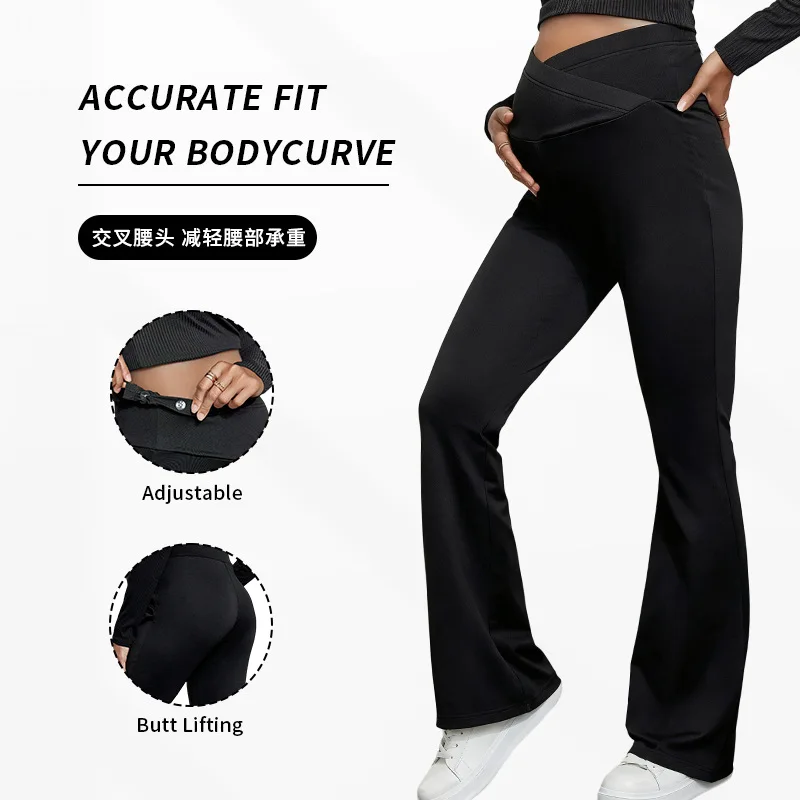 2026 ربيع الأمومة النساء اليوغا السراويل مع الصليب البطن دعم الصلبة قابل للتعديل عالية الخصر سليم مضيئة السراويل الحمل طماق #4