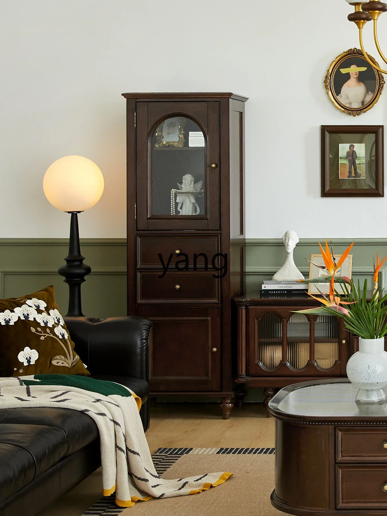 CX solid wood high cabinet TV side cabinet living room retro simple display cabinet