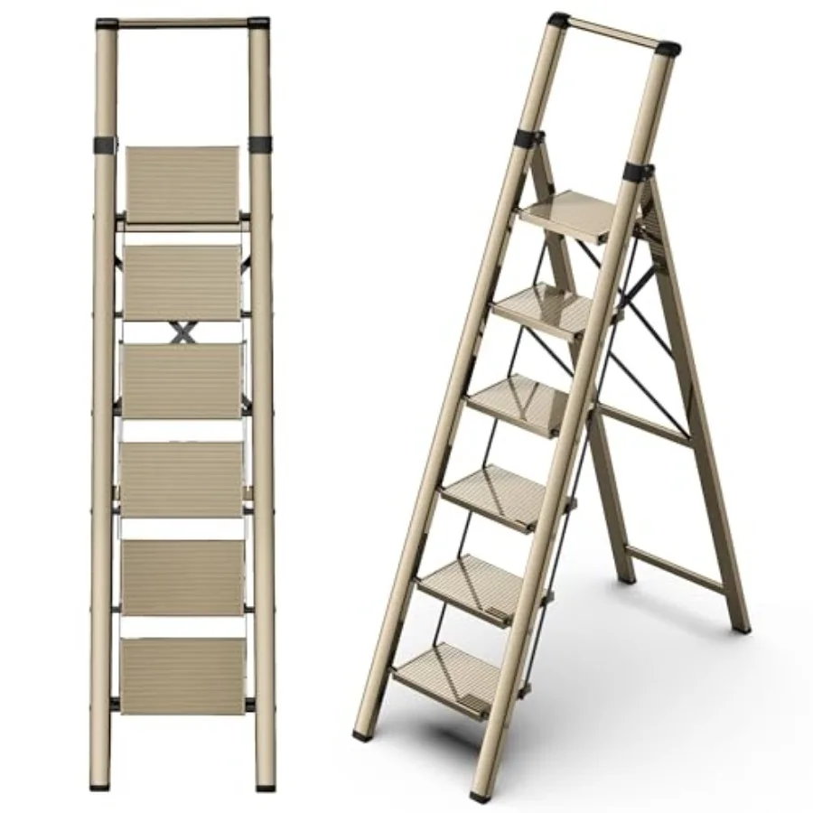 

【Spot goods】Step Ladder 6 Step Folding Aluminum Ladders for High Ceilings Tall Closet Cabinet 6 ft Lightweight Step Ladder with