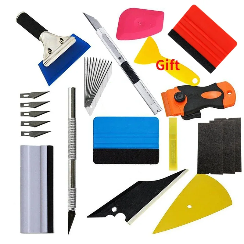 

New Car Wrapping Tools Carbon Fiber Vinyl Film Wrap Scraper Sticker Knife Kit Window Tinting Squeegee Kit