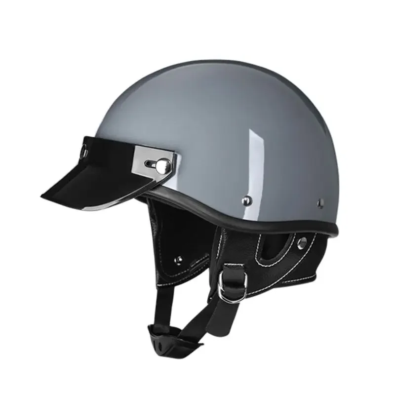Vintage Motorcycle Helmet German Leather Open Face Retro Chopper Biker Pilot DOT Certified in Sizes S-XXL for Motorcyclists