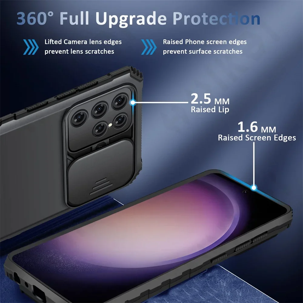 Case For Samsung S24 S23 S22 Ultra S21 S25 FE Galaxy A55 A35 A56 4G 5G Slide Camera Kickstand Protective Shockproof Phone Cover