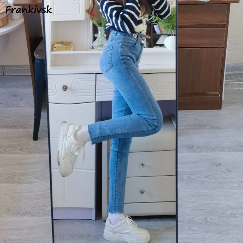 Boyfriend Jeans for Women Solid Skinny Vintage Y2k Spicy Girls Tender Personality Washed Fashion European Style College Daily