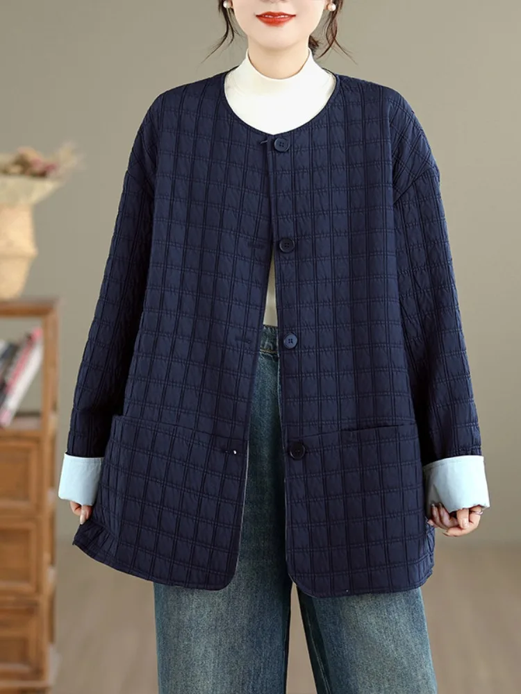 

Повседневная легкая клетчатая хлопковая куртка женская зимняя свободная посадка большого размера красивое круглое хлопковое пальто Ne удобная верхняя одежда...