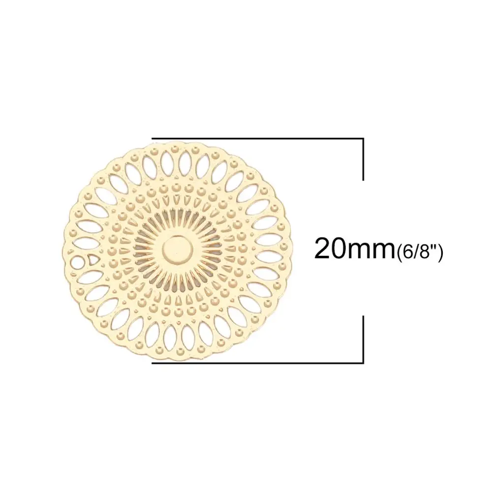 DoreenBeads Iron/Copper Alloy Filigree Stamping Connectors Round Gold Color Tree/Flower Making Jewelry Findings 20mm Dia, 10PCs