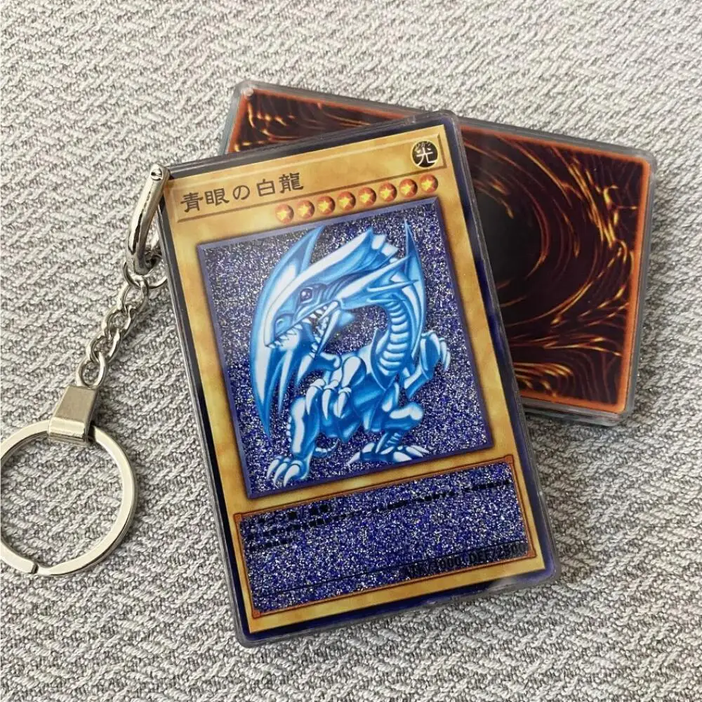 Diy Self Made Yu-Gi-Oh! Change of Heart Quicksand Keychain Ygo Blue-Eyes White Dragon Collection Card Keychain Pendant Gift Toy