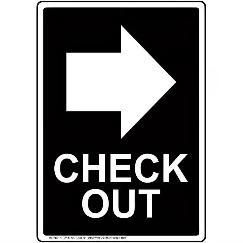 Black & White Metal Check Out Sign with Right - Modern Directional Decor, Iron Material, Perfect for Stores, Checkout Areas, Caf