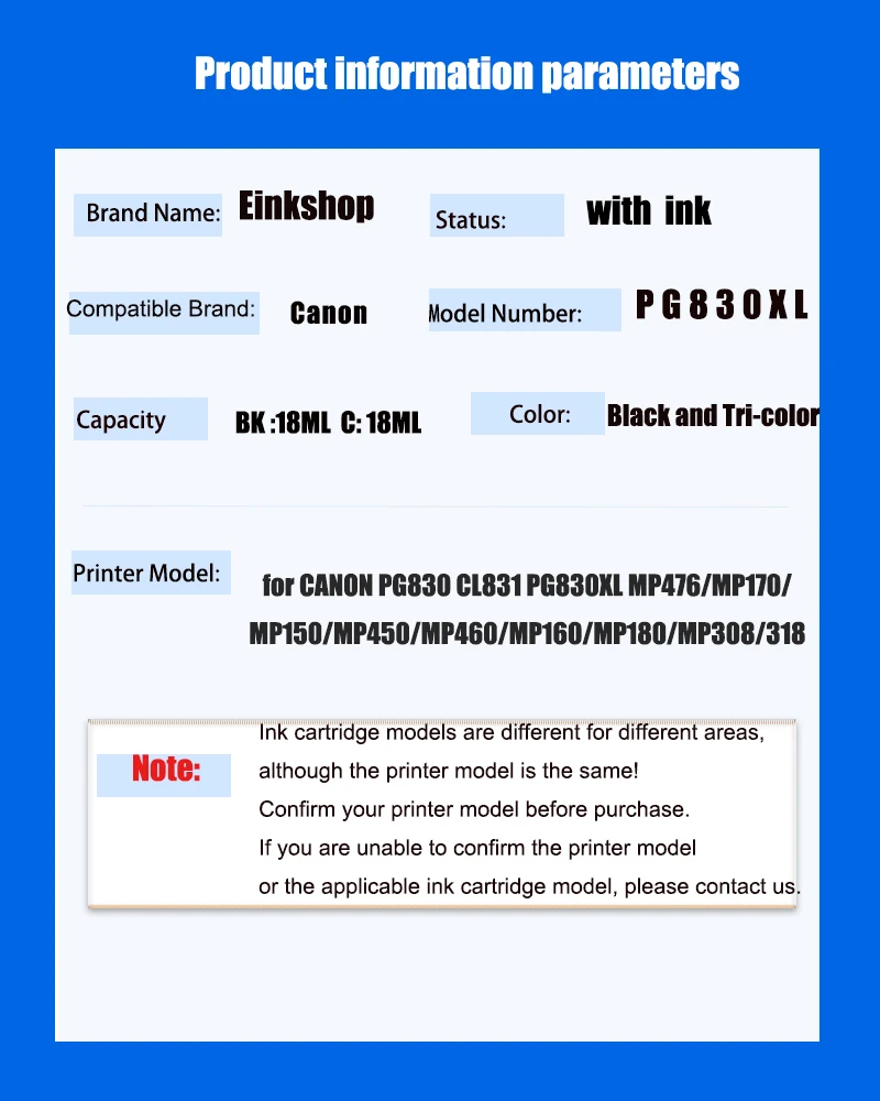 PG-830 CL-831 compatible ink cartridges for CANON PG830 CL831 PG830XL MP476/MP170/MP150/MP450/MP460/MP160/MP180/MP308/318