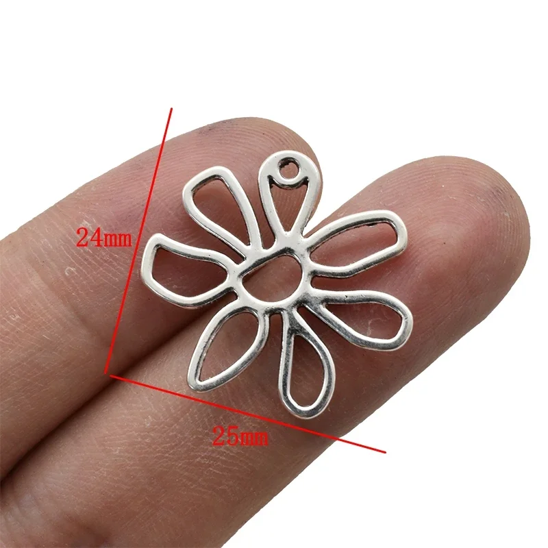 10pcs Hollow Out Flower Charms Alloy Antique Silver Plated Pendants For DIY Necklace Bracelet Earring Accessories Jewelry Making