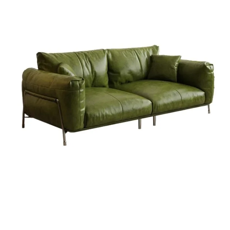 Leather fabric retro matcha green sofa small apartment comfortable single chair