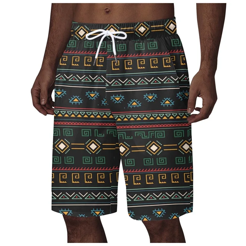 Traditional Style African Dashiki Graphic Shorts For Men Summer Casual Hawaii Holiday Beach Floral Board Shorts Mens Swim Trunk