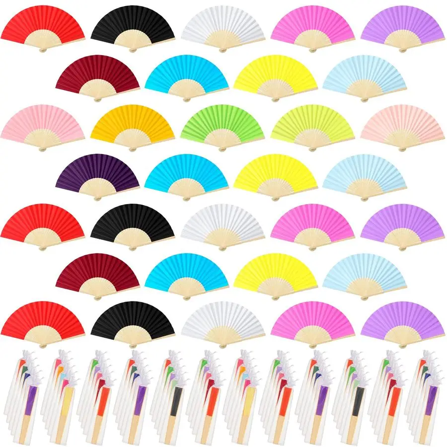 

Pieces Paper Hand Fan and Organza Hand Fan Bags Bamboo Folded Hand Fan Paper Handheld Fans for Wedding Party and Home Decoration