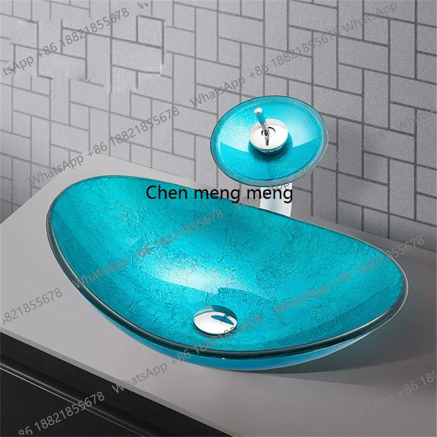 Z1362021 New Cyan Tempered Glass Waterfall Spout Basin Black Tap Bathroom Sink Washbasin Bath Brass Set Faucet Mixer Taps