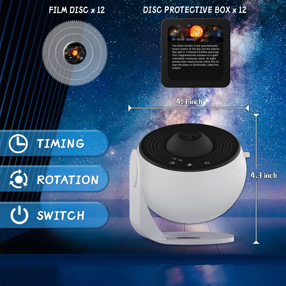 Star Galaxy Planetarium Projector for Bedroom 360° Degree Rotation Sky Night Light with 12 Galaxy Discs Large Projection Area