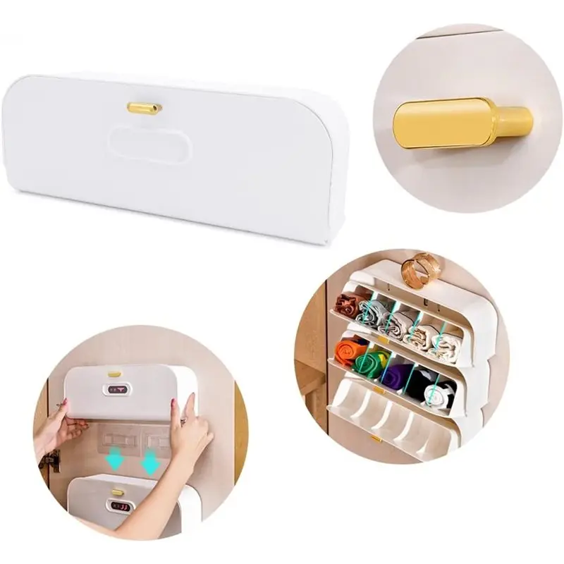 A27F-Wall-Mounted Plastic Storage Box For Underwear, For Socks, Ties- Multifunctional Organizer Box, Drawer Space Saver