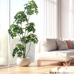 74in Tropical Tree Large Artificial Ficus Plants Plastic Fake Tree Real Touch Banyan Leaves For Home Garden Office Shop Decor