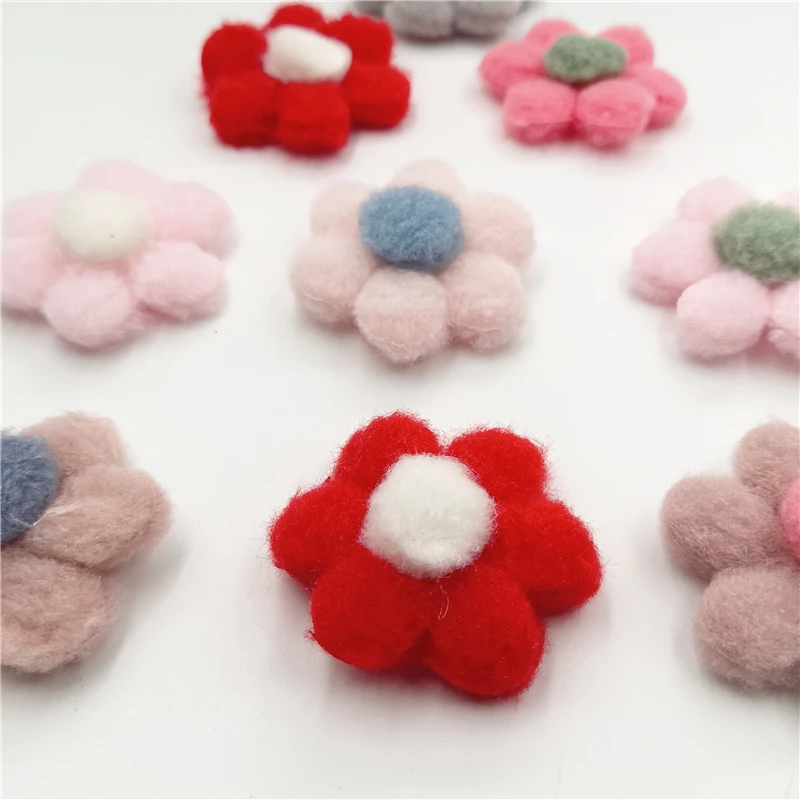 20Pcs 5.5CM Felt Flower Padded Applique For DIY Baby Hair Clip Hat Crafts Patches Decor Ornament Clothing Accessories