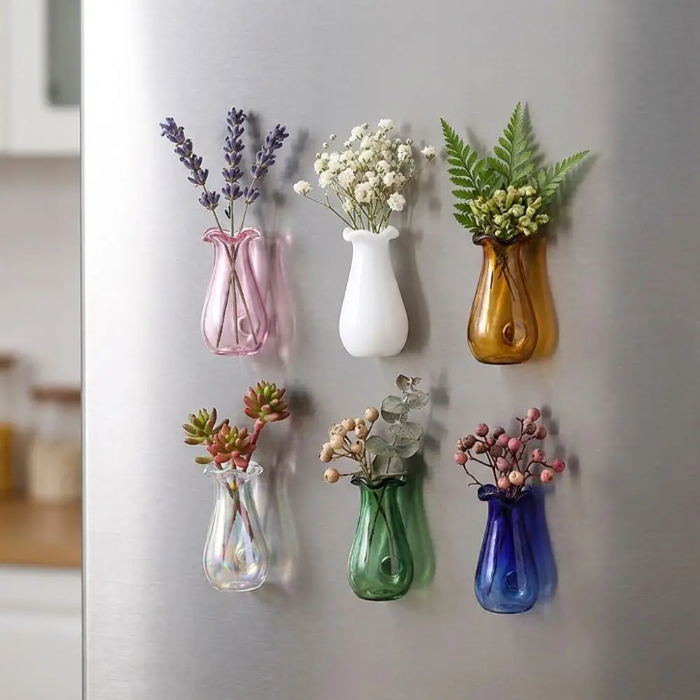 6Pcs DIY 3D Mini Vase Magnets Exquisite Artistic Magnetic Glass Vases Modern Funny Plant Propagation Station