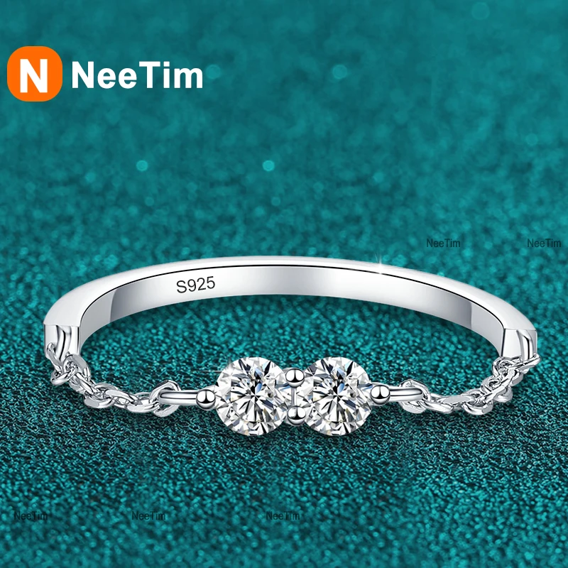 

NeeTim 3mm Moissanite Wedding Ring 925 Sterling Silver Eternity Band Lab Diamond Bride Party Rings For Women Designer Jewelry