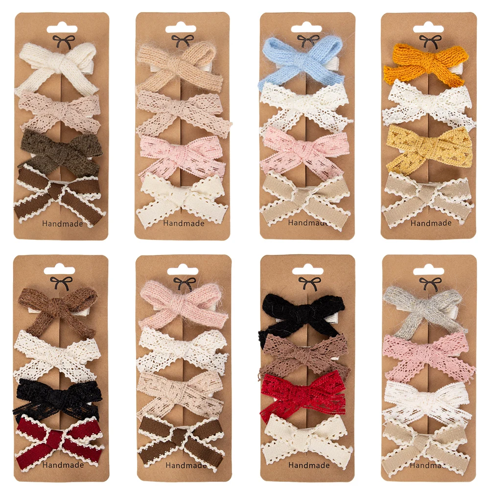 4Pcs/Set Baby Girls Hair Bows Clips Princess Ins Lace Hairpins Cloth Covered Safety Hairgrips Kids Headwear Hair Accessories