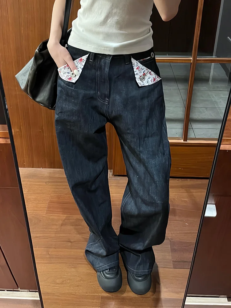 

Американские джинсы с высокой талией и широкими штанинами, с цветочным пэчворком, женские, летние, свободные, в пол, ретро, винтажные, повседневные