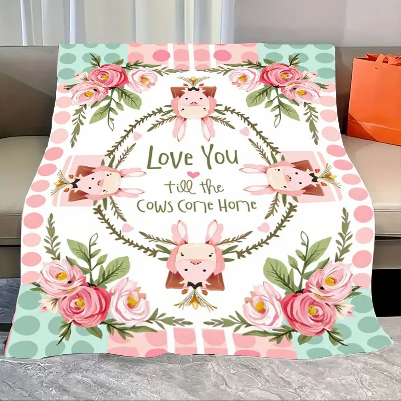 

Фланелевое одеяло, 1 шт., «Симпатичное одеяло с цветочным принтом коровы «Love You Till the Cows Come Home», уютный декор»