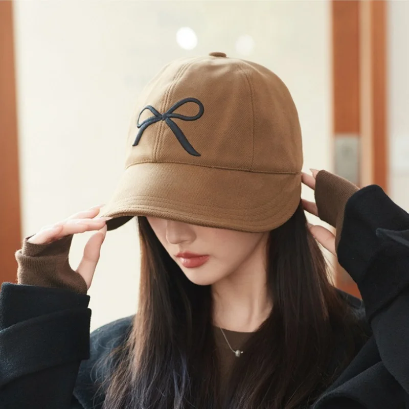 

Embroidery Bow Wide Brim Duck Tongue Hat Women Show Face Small Fisherman Hat Duck Tongue Hat Baseball Cap Fashion