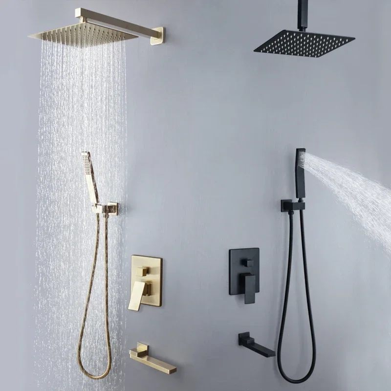 All-copper concealed wall shower shower set, ceiling concealed pre-embedded water mixing valve