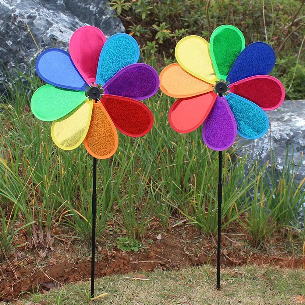 Black Border Eight Color Windmill Eight Leaf Cloth Bright Patch Windmill Garden Decoration Ground Insertion Garden Decoration