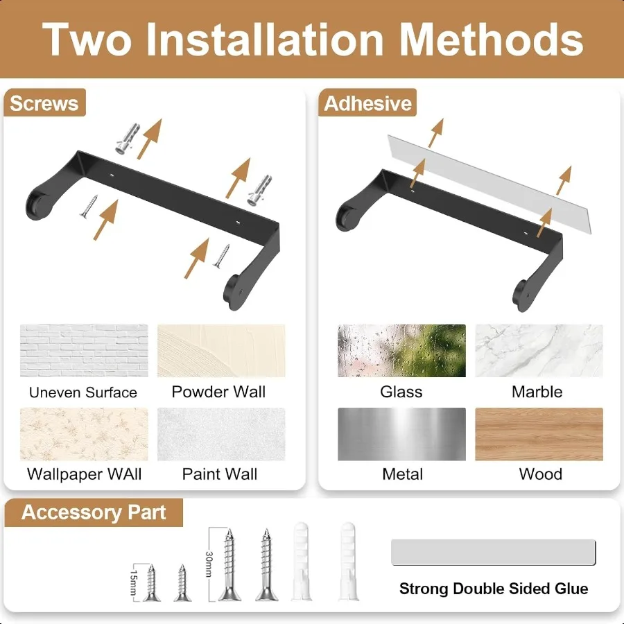 Porta asciugamani di carta sotto l'armadio Porta asciugamani di carta per montaggio a parete in acciaio inossidabile nero per adesivo o viti da cucina e bagno